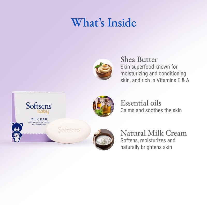 Softsens Baby Milk Bar Soap 100g each x 9 (900g) | Gentle Cleansing & Moisturizing | With Natural Milk Cream & Shea Butter | Dermatologically Tested, Hypoallergenic & Free from Parabens, SLS & SLES - Image 2