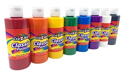 CraZArt Washable Classic Paint Bulk Pack 8ct Assorted Colors 4oz each bottle 32oz - Image 1