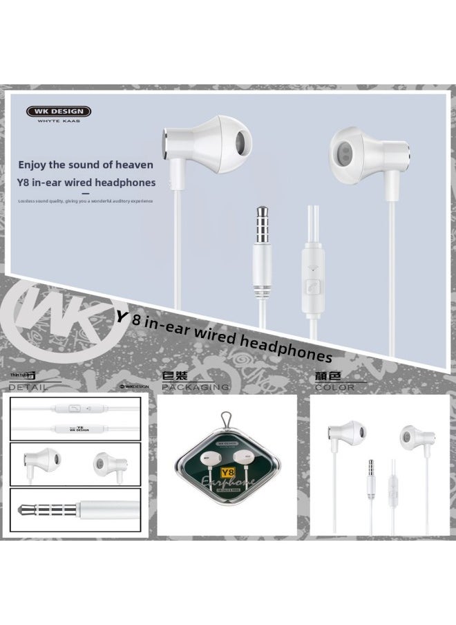 WEKOME/WK Wired Y8 Headset Music Flat Ear 3.5mm Interface Universal Wire Control Type-c Headset With Wheat-Color:3.5MM (white)  - Image 3