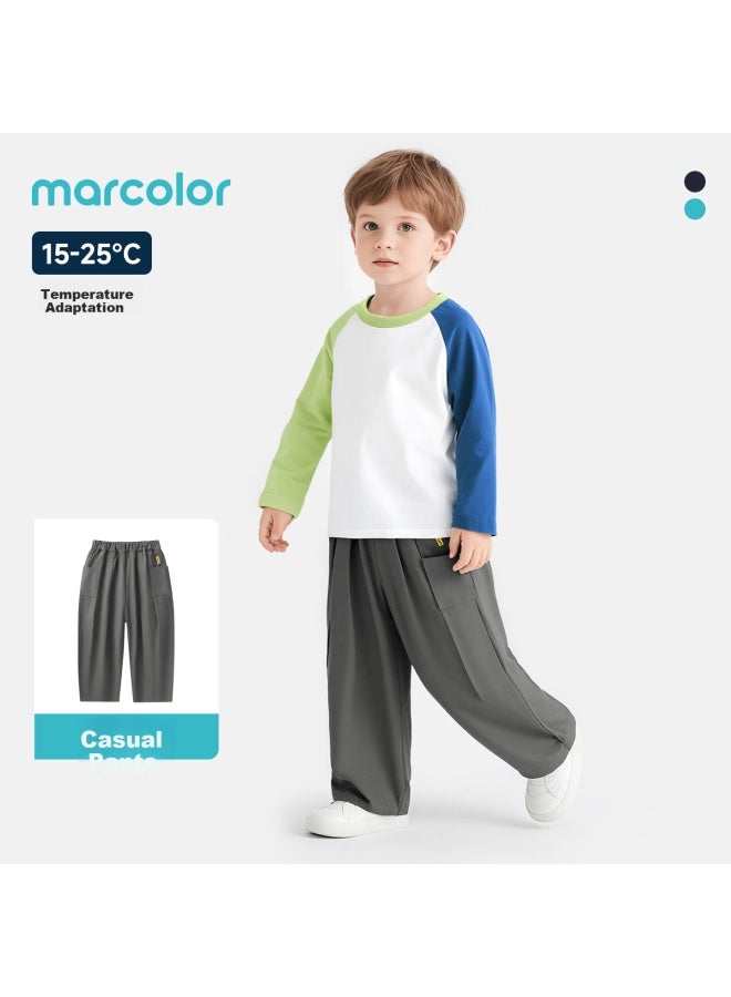 Marcolor Boys' Spring Pure Cotton Work Pants Casual Loose Straight Leg Trousers Heather Gray 120