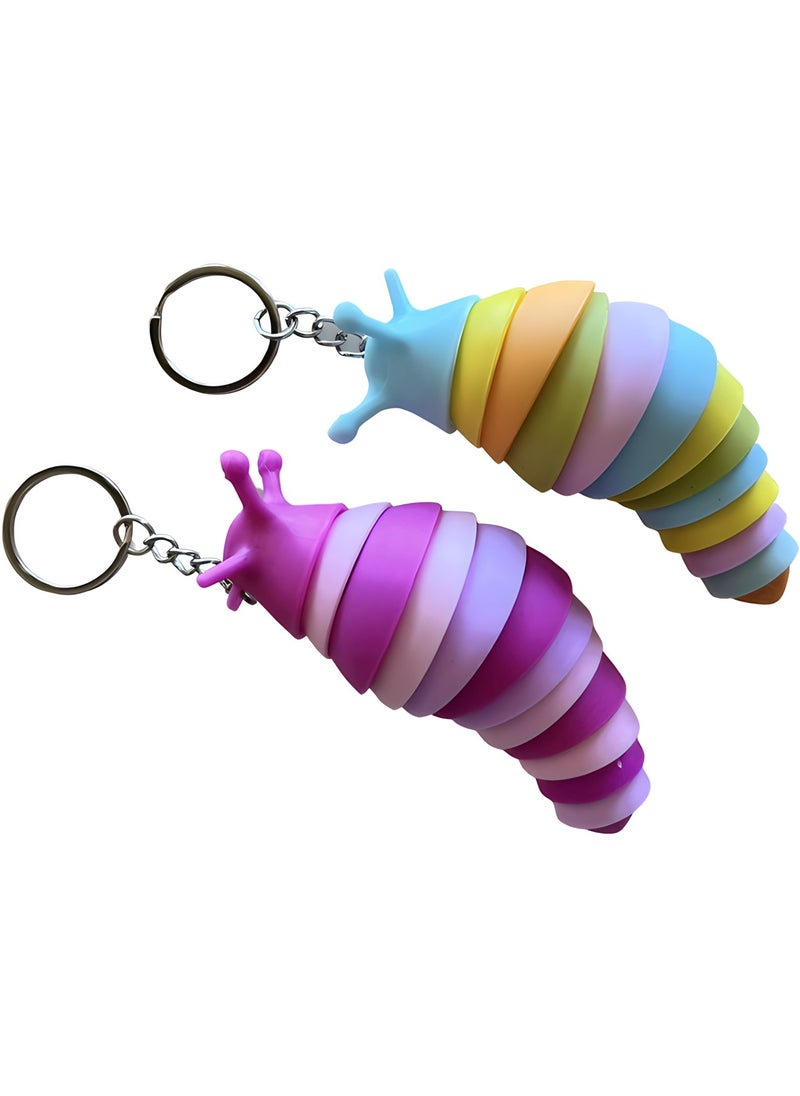 MAGIC VAULT Fidget Slug Keychain 2-Pack , Flexible Articulated Slug Fidget Toy, Fun Crawling Slug Autism Sensory Toys, Anxiety Relief for Kids, Adults, Birthday Gifts, Colorful 3D Printed Fidget Slug Toy  - Image 1
