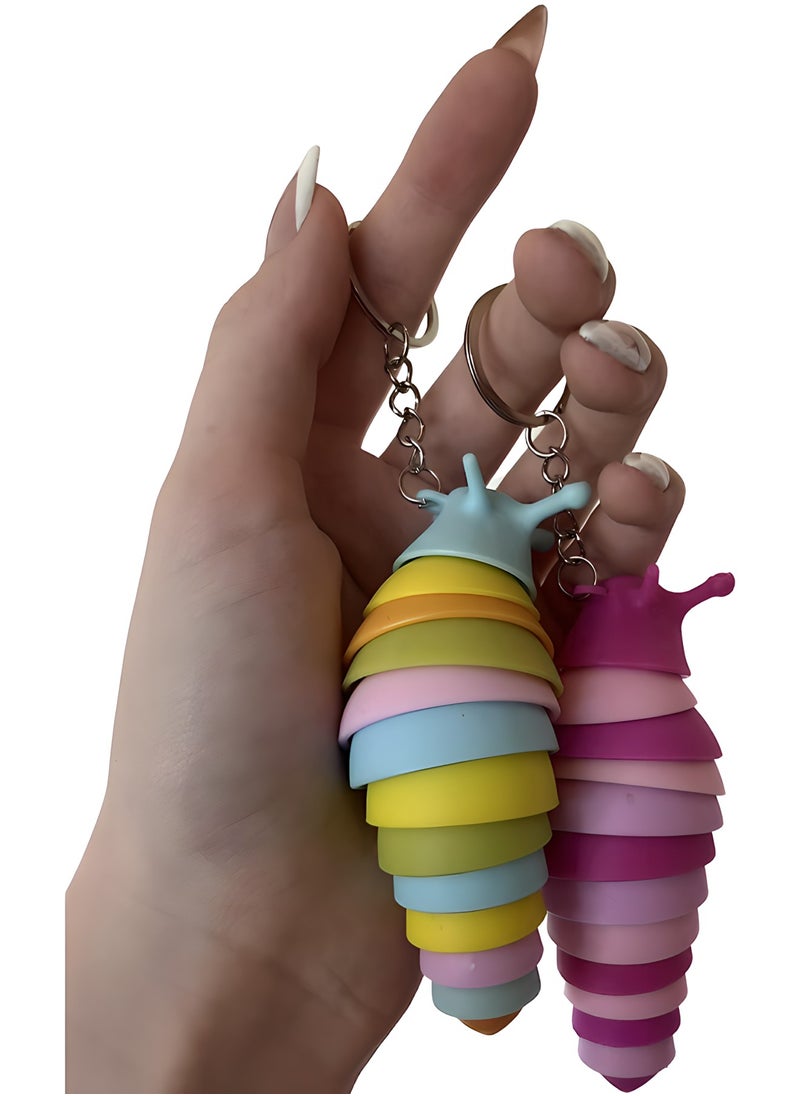 MAGIC VAULT Fidget Slug Keychain 2-Pack , Flexible Articulated Slug Fidget Toy, Fun Crawling Slug Autism Sensory Toys, Anxiety Relief for Kids, Adults, Birthday Gifts, Colorful 3D Printed Fidget Slug Toy  - Image 2