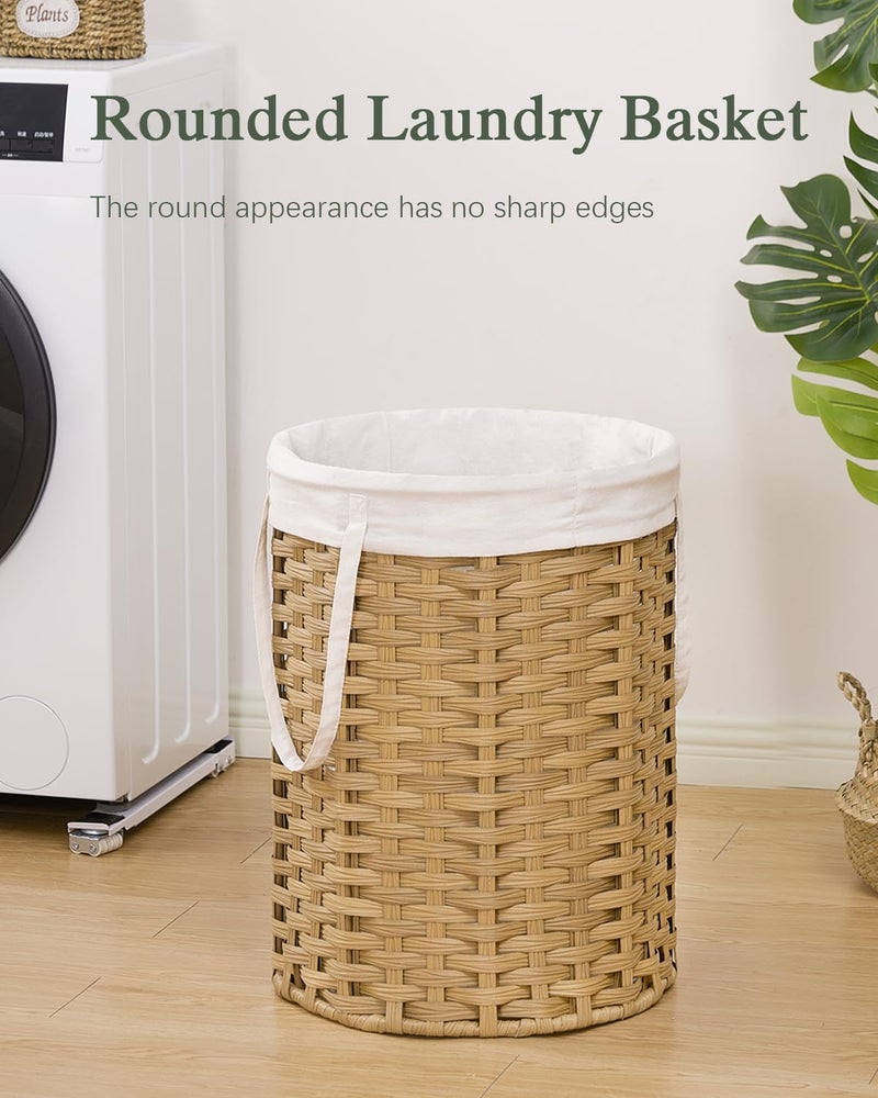 SETVSON Laundry Hamper Laundry Basket Round 19.0 Gal (72 L) Handwoven Rattan Hamper, Large Wicker Hamper Basket with Removable Liner Bag Handles 2 Mesh Bags for Bathroom Living Room Natural (No Lid) - Image 2
