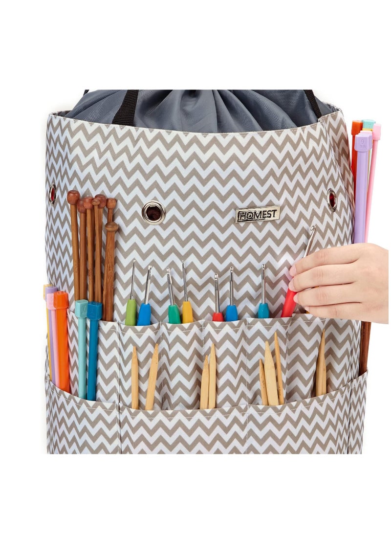 HOMEST - HOMEST Large Crochet Bag with Customized Front Compartment for Knitting Accessories, Yarn Storage with 6 Oversized Grommets, Tote Organizer with Drawstring Closure, Ripple, Bag Only - Image 1