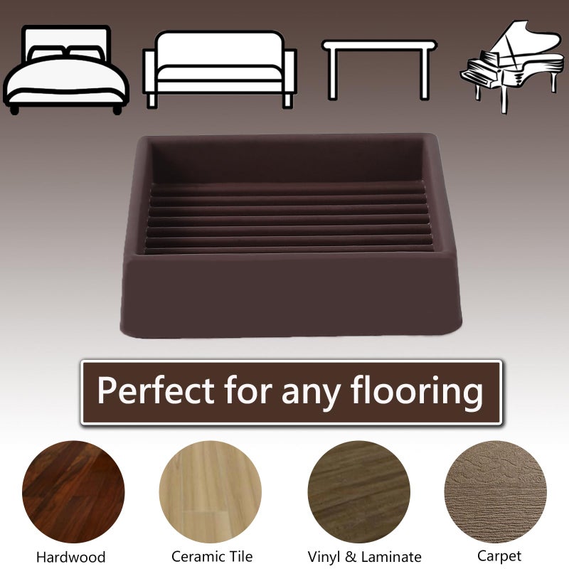 Jayen 2X2 Square Rubber Furniture Caster Cups  Anti-Sliding Furniture Pads Bed Stopper Floor Protectors With Grip - Protect Any Flooring - Image 2