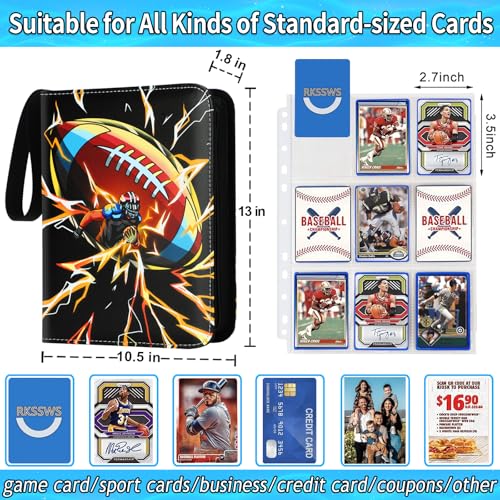 Rkssws Football Card Binder, 900 Pocket Football Card Holder with 50 Removable Sleeves, Creative Design Zipper Sports Card Binder Sheets Display Storage for Collectors Boys and Girls Gift (900 CARD) - Image 4