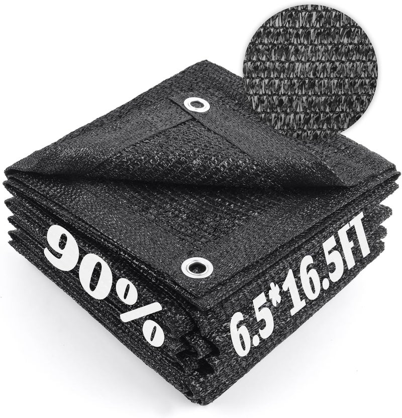 Cool Area منطقة باردة 90% قماش شبكي للتظليل الشمسي مع حلقات معدنية لتغطية النباتات 6.5x16.5 قدم مظلة فناء حديقة برجول دفيئة مرآب سيارة حظيرة أسود - Image 1