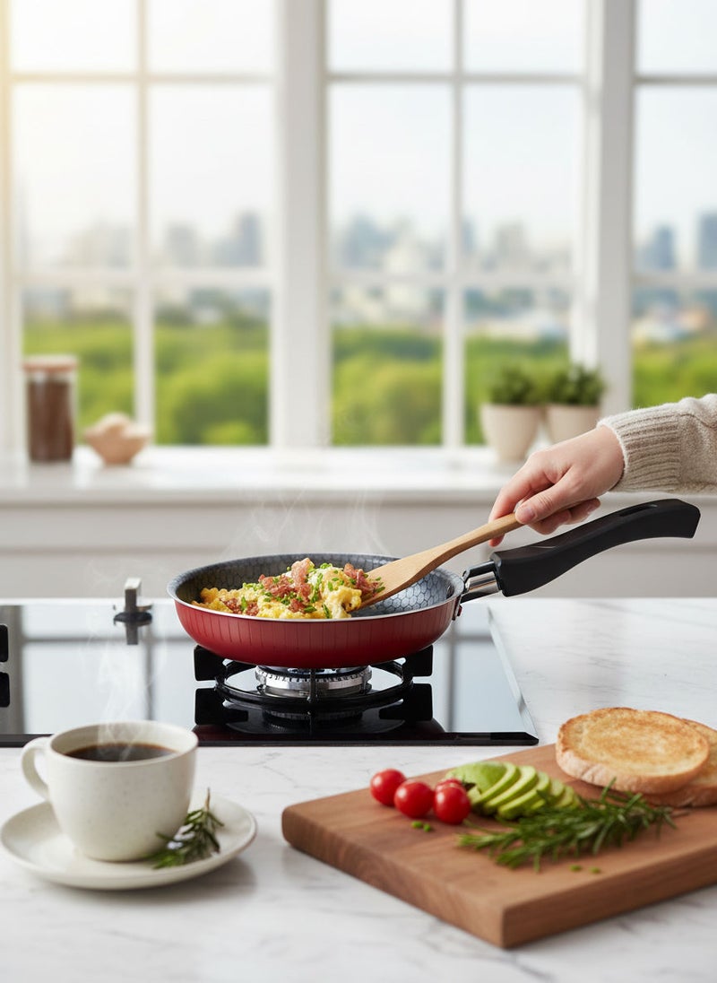 تروفال مقلاة ألمنيوم غير لاصقة بمقبض مقاوم للحرارة، لون أحمر/أسود، مقاس 14 سم - Image 1