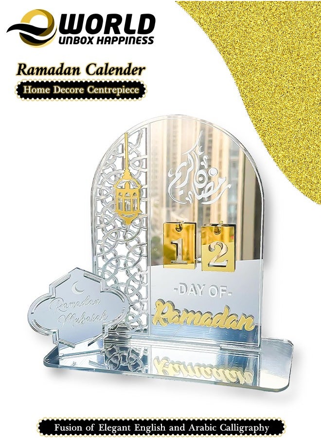 Eworld Ramadan Wooden Advent Calendar, Elegant Countdown Decoration with Acrylic Craft Ornaments for Home, Eid Celebrations, and Kids' Gifts, Featuring a 30-Day Countdown  - Image 1