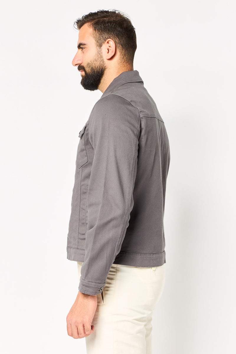 Threadbare Men Plain Denim Jacket, Dark Grey - Image 3