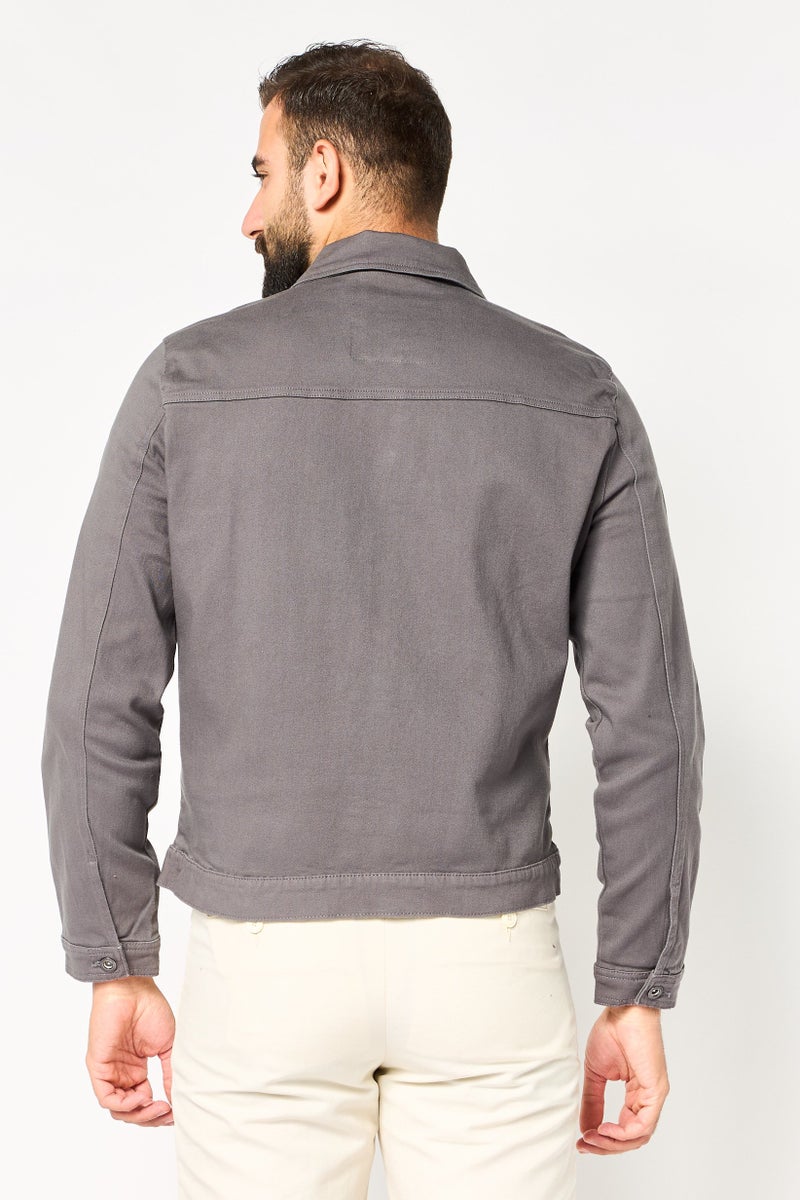 Threadbare Men Plain Denim Jacket, Dark Grey - Image 2