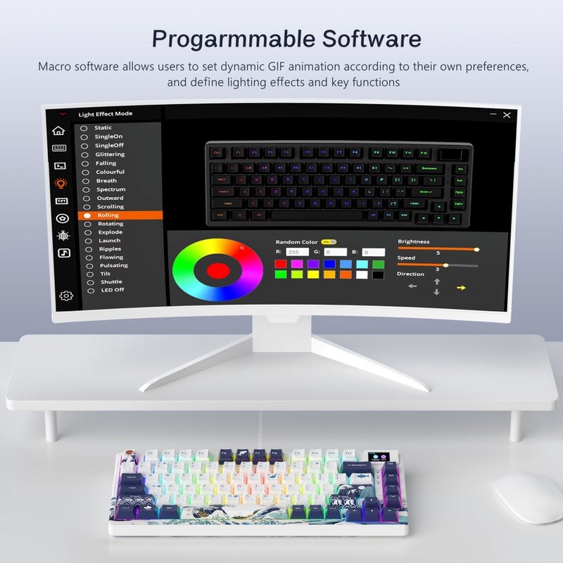 Womier SK80 75% Keyboard with Color Multimedia Display Mechanical Gaming Keyboard, Wired Hot Swappable Gasket Mount RGB Custom Key Board, Pre-lubed Stabilizer for Mac/Win, White Kanagawa - Image 5