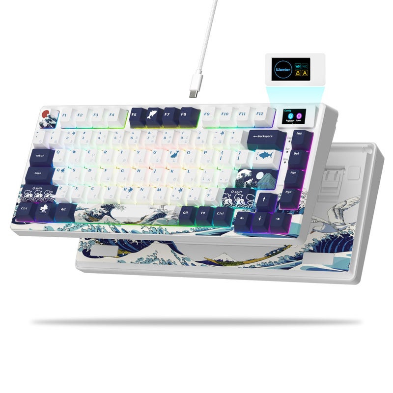 Womier SK80 75% Keyboard with Color Multimedia Display Mechanical Gaming Keyboard, Wired Hot Swappable Gasket Mount RGB Custom Key Board, Pre-lubed Stabilizer for Mac/Win, White Kanagawa - Image 1