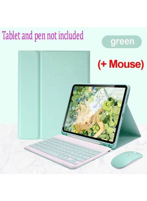 A8 Bluetooth Keyboard Case For Ipad Pro 11 Pen Slot Leather Protective Cover For Digital Computer/tablet-Color:Green-leather Case + Keyboard + Dual-mode Charging Mouse-Applicable Model:iPadmini2/3/4/5(7.9 Inches)