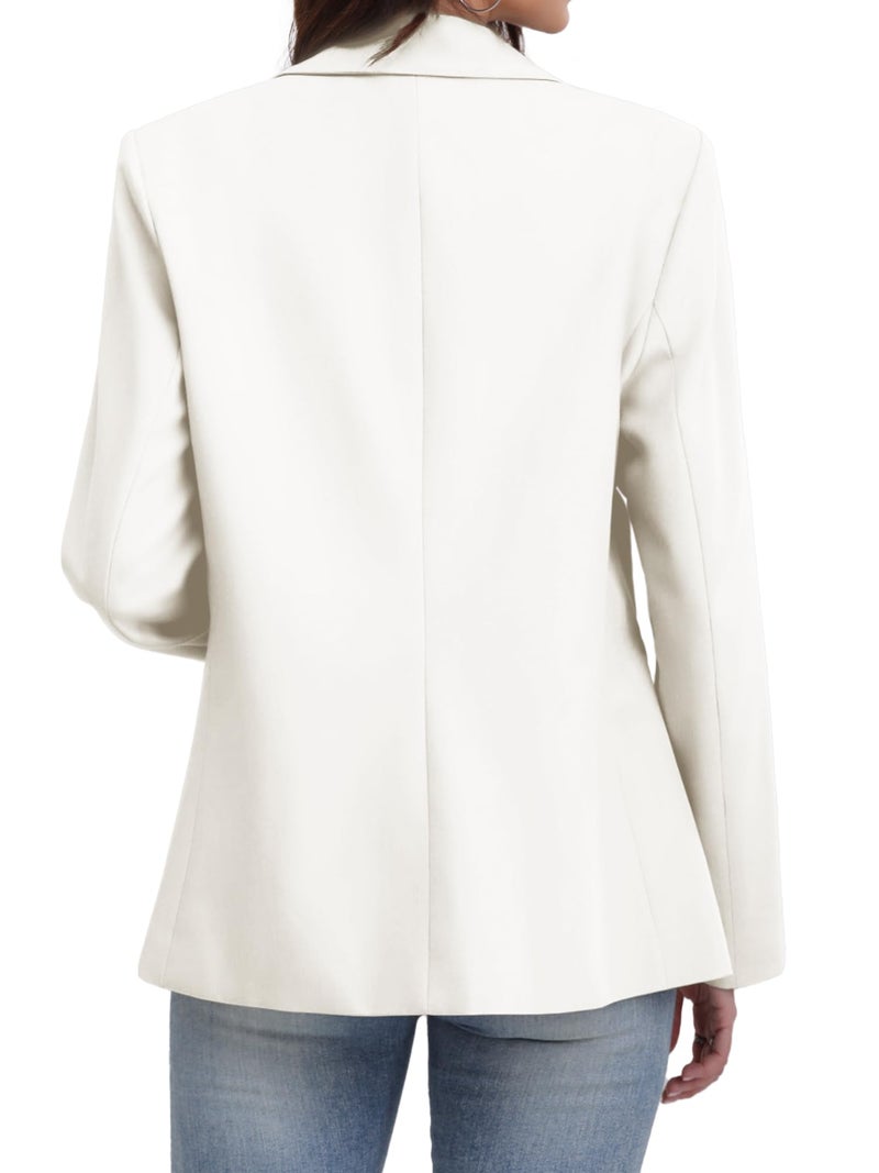 ELLEVEN Blazers for Women Business Casual Work Office Long Sleeve Lightweight Button Pockets Notched Lapel Collar Slim Fit Professional Suit Jacket Coat Outfits Padded Shoulder Cream White Large - Image 2