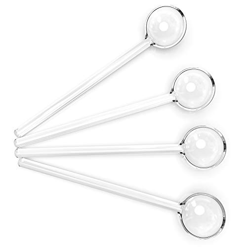 Teabloom Glass Stirring Spoons Set of 4 Clear Petite Teaspoons 53 inches Coffee or Tea Glass Stirrers HeatResistant and ToxinFree Dishwasher Safe