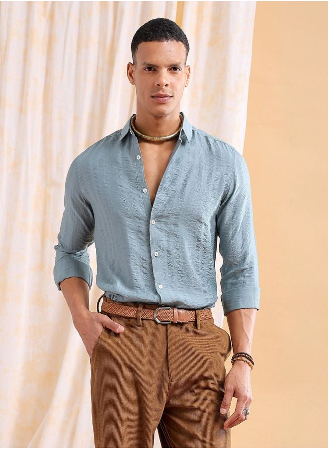 The Indian Garage Co Men Slim Fit Striped Full Sleeves Cutaway Collar Resort Wear Shirt  - Image 1