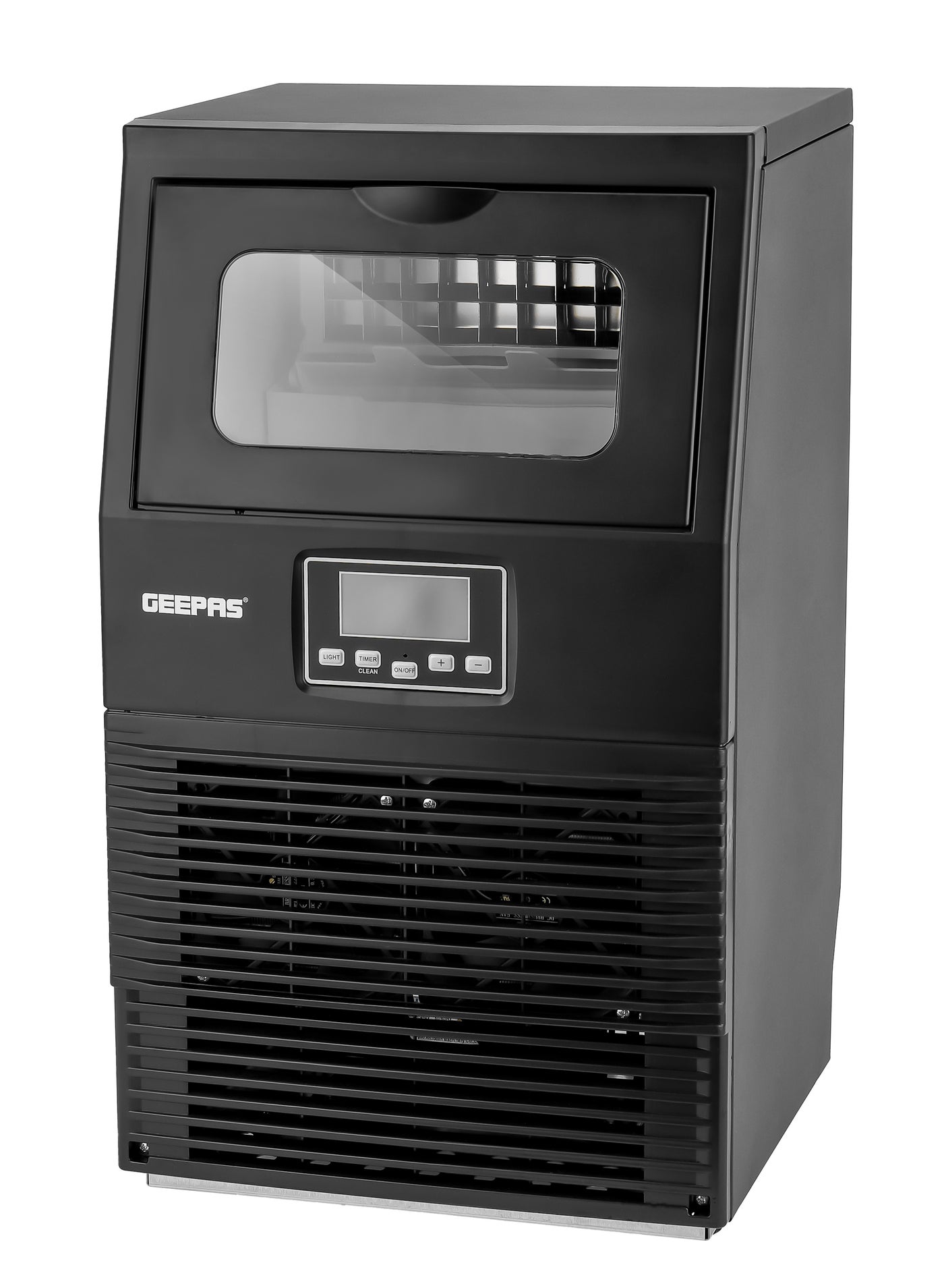 Geepas Automatic Ice Maker, Production Capacity 30 Kg/24 Hrs , Water Container Capacity 1L, Ice Container capacity 4Kg/10L, Auto Shut Off, Drain Plug, Shovel, PE Tube, Drain Tube, Connecter 30 kg 210 W GIM63061 Black