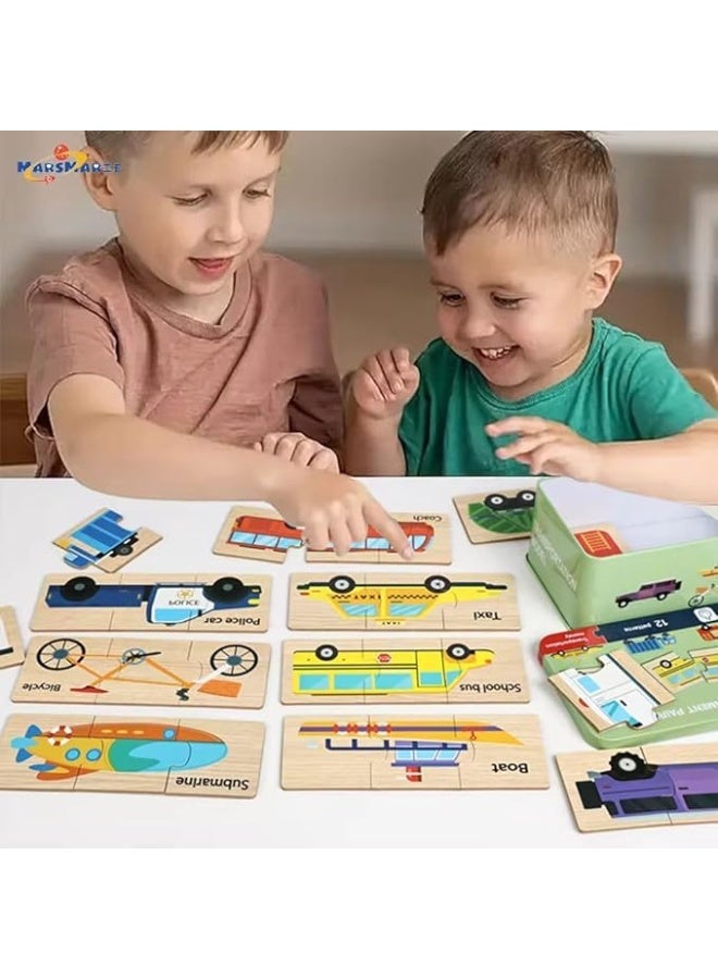 لعبة بازل للأطفال أشكال متعددة | لعبة تعليمية خشبية لتنمية الذاكرة ومهارات التفكير | 12 بطاقة تحدي | هدية مونتيسوري (السيارات والمواصلات) - Image 5