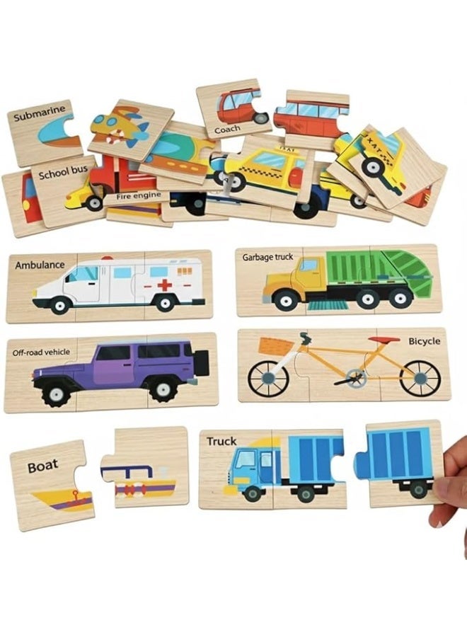 لعبة بازل للأطفال أشكال متعددة | لعبة تعليمية خشبية لتنمية الذاكرة ومهارات التفكير | 12 بطاقة تحدي | هدية مونتيسوري (السيارات والمواصلات) - Image 2