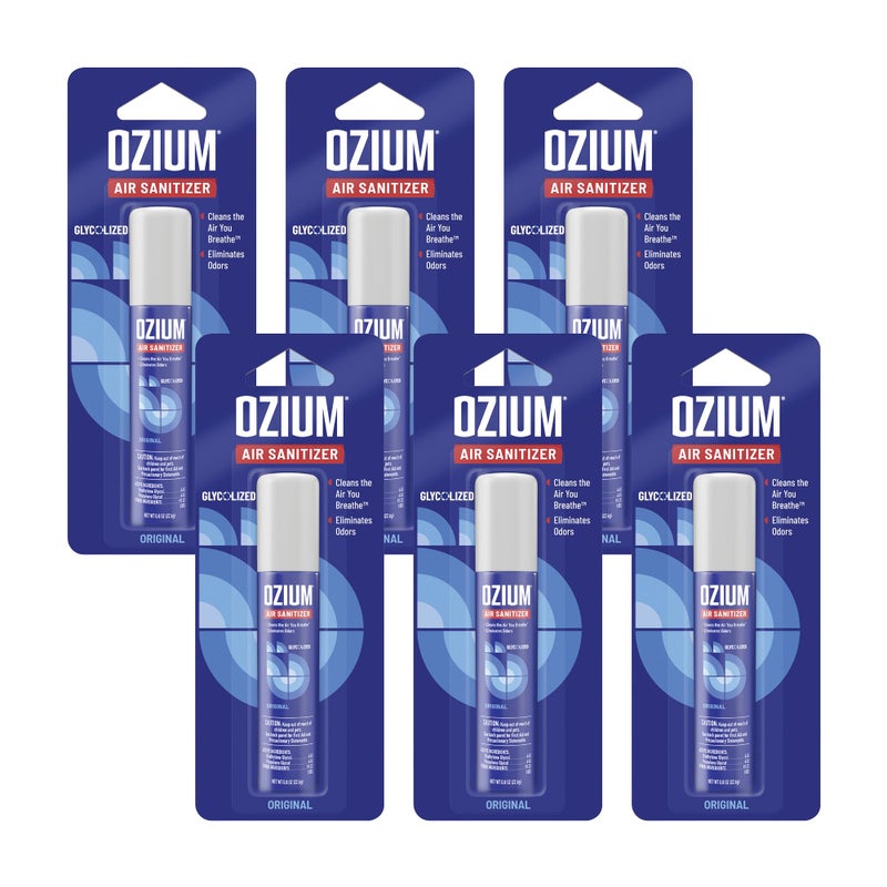 Ozium أوزيوم 0.8 أونصة. معقم هواء ومزيل روائح للمنازل والسيارات والمكاتب والمزيد، رائحة أصلية، عبوة من 6 - Image 1