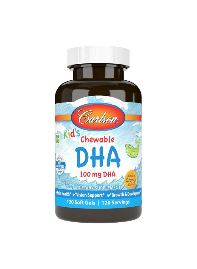 Carlson Kid's Chewable DHA, 100 mg DHA, Brain Health, Vision Function, Growth & Development, Orange, 120 Chewable Softgels - Image 1