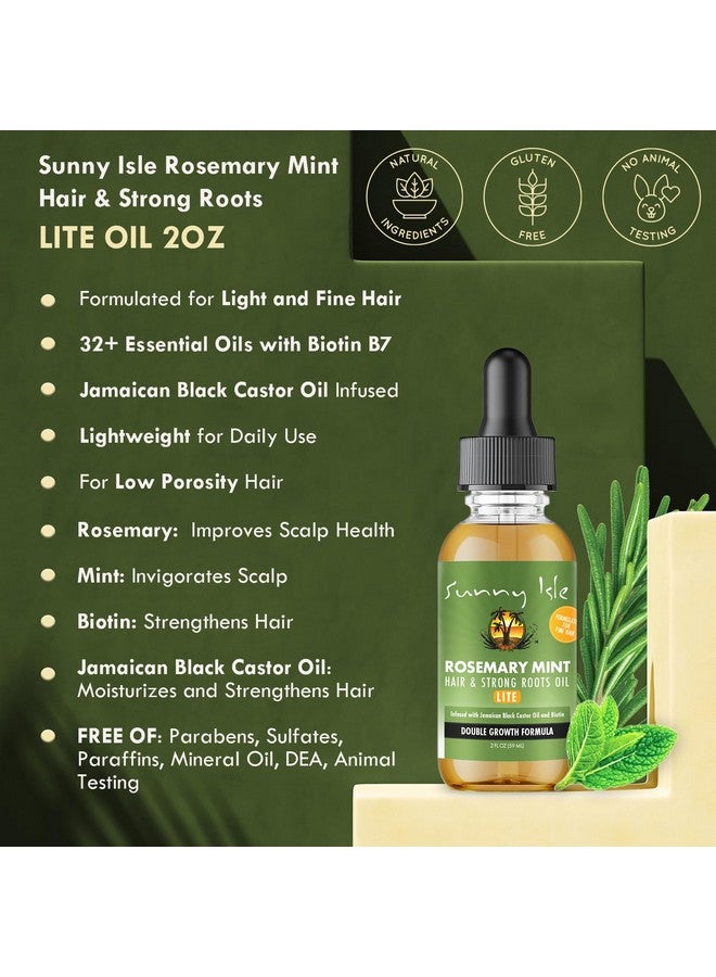 Sunny Isle Rosemary Mint Hair And Strong Roots Oil Lite 2Oz | For Light, Thin Hair | Infused With Biotin & Jamaican Black Castor Oil | Nourish Hair Follicles | Dry Scalp, Split Ends - Image 3
