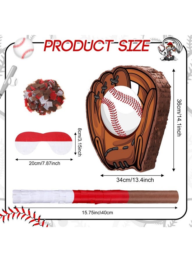 Ferraycle Baseball Piñata With Blindfold Bat For Birthday Party Softball Paper Piñata Sports Balls Confetti Baseball Birthday Party Supplies For Birthday Party Decorations 13.19 X 13.19 X 3 Inch(Cool) - Image 2