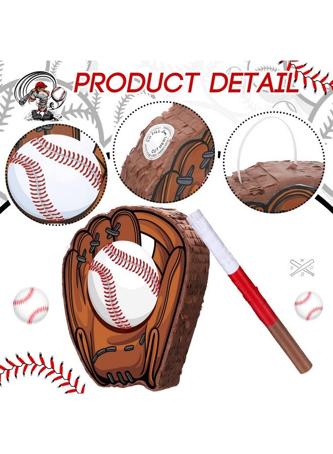Ferraycle Baseball Piñata With Blindfold Bat For Birthday Party Softball Paper Piñata Sports Balls Confetti Baseball Birthday Party Supplies For Birthday Party Decorations 13.19 X 13.19 X 3 Inch(Cool) - Image 3