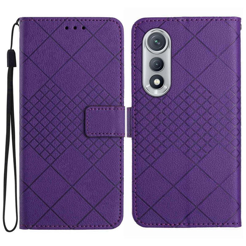 إيروريكس جراب هاتف جلدي بتصميم شبكي معيني لهاتف Tecno Pova Curve 5G (أرجواني) - Image 1