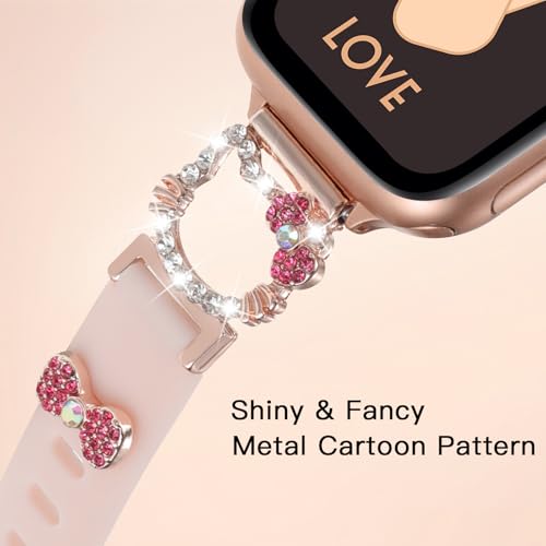 TERKOWQI Slim Silicone Band Compatible with Apple Watch Bands for Women 38/40/41/42/44/45/46/49mm, Stylish Bling Cute Cartoon Design Thin Sport Strap for iWatch Series 10 9 8 7 6 5 4 3 2 1 SE Ultra 2 1 (Pink, 38/40/41/42mm(Series 10)) - Image 4