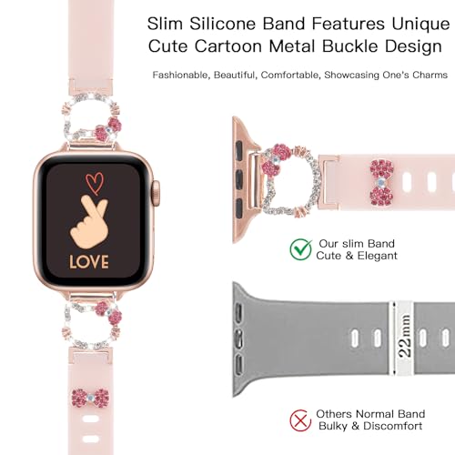 TERKOWQI Slim Silicone Band Compatible with Apple Watch Bands for Women 38/40/41/42/44/45/46/49mm, Stylish Bling Cute Cartoon Design Thin Sport Strap for iWatch Series 10 9 8 7 6 5 4 3 2 1 SE Ultra 2 1 (Pink, 38/40/41/42mm(Series 10)) - Image 3