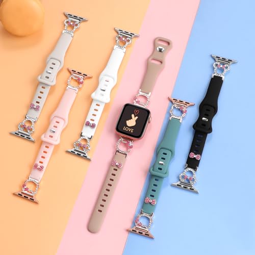 TERKOWQI Slim Silicone Band Compatible with Apple Watch Bands for Women 38/40/41/42/44/45/46/49mm, Stylish Bling Cute Cartoon Design Thin Sport Strap for iWatch Series 10 9 8 7 6 5 4 3 2 1 SE Ultra 2 1 (Pink, 38/40/41/42mm(Series 10)) - Image 5