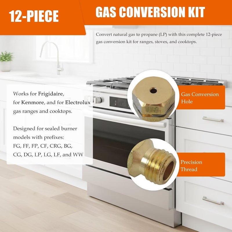 Globally trusted affordable quality Update Natural Gas to Propane Conversion Kit, GRLP4 LP Gas Conversion Kit with 12 Brass Orifice Nozzles Fit for Frigidaire & Fit for Kenmore & Suitable for Electrolux Range/Cooktop/Stove Local supply chain stock Suburban residential ship Batch uniform stable quality Wide range expanded design Permanent & temporary usable Multi-source stock guarantee Multi stock guarantee supply Easy assemble Storage burden minimized build Oil resistant Tight fitted parts Field tested quality Space saving Diverse requirement fit Daily use improved quality All condition fit Chemical free Elegant upgraded practical design New residential zone delivery Repeated use friendly design Growing order stock support User friendly optimized build Hot & cold climate compatible Natural tone color options - Image 2