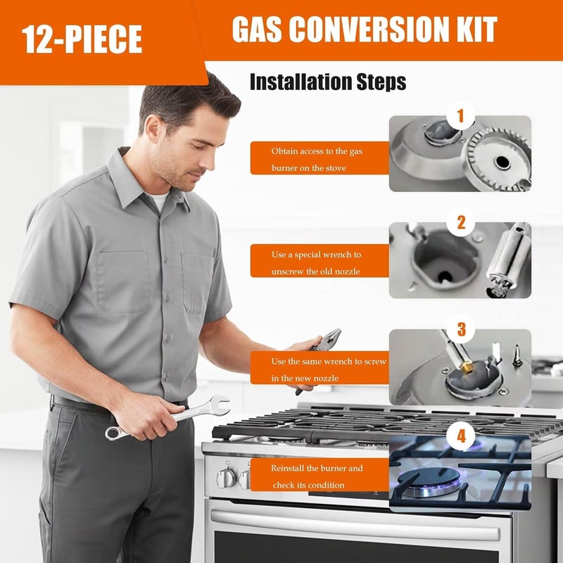 Globally trusted affordable quality Update Natural Gas to Propane Conversion Kit, GRLP4 LP Gas Conversion Kit with 12 Brass Orifice Nozzles Fit for Frigidaire & Fit for Kenmore & Suitable for Electrolux Range/Cooktop/Stove Local supply chain stock Suburban residential ship Batch uniform stable quality Wide range expanded design Permanent & temporary usable Multi-source stock guarantee Multi stock guarantee supply Easy assemble Storage burden minimized build Oil resistant Tight fitted parts Field tested quality Space saving Diverse requirement fit Daily use improved quality All condition fit Chemical free Elegant upgraded practical design New residential zone delivery Repeated use friendly design Growing order stock support User friendly optimized build Hot & cold climate compatible Natural tone color options - Image 5