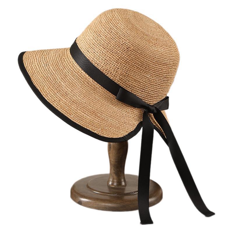 SY Raffia Straw Hat with Bow, Wide Brim Sun Hat for Women - Image 5
