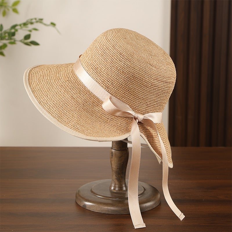 SY Raffia Straw Hat with Bow, Wide Brim Sun Hat for Women - Image 3