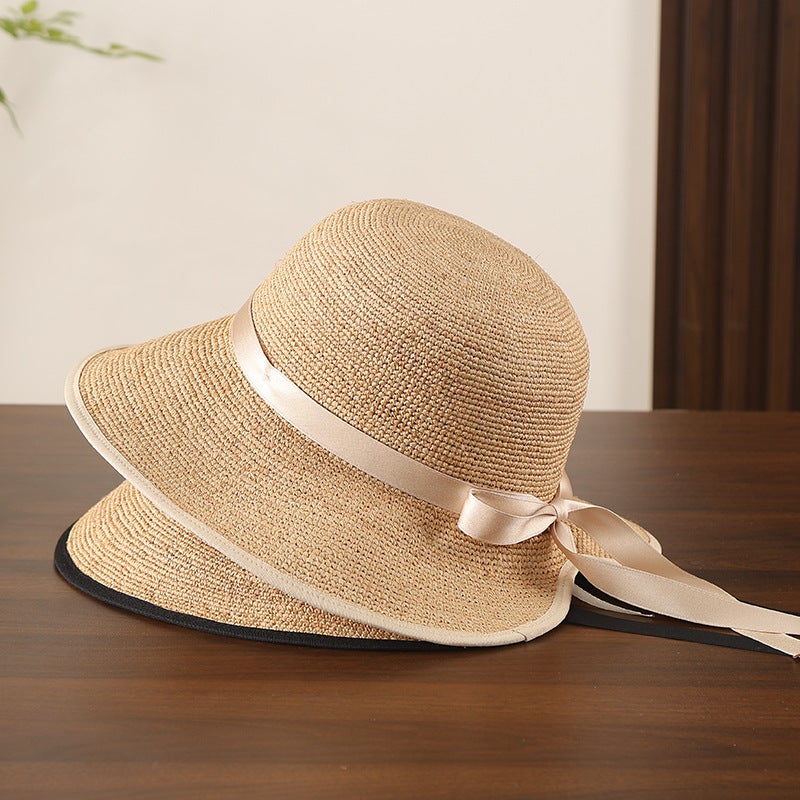 SY Raffia Straw Hat with Bow, Wide Brim Sun Hat for Women - Image 4
