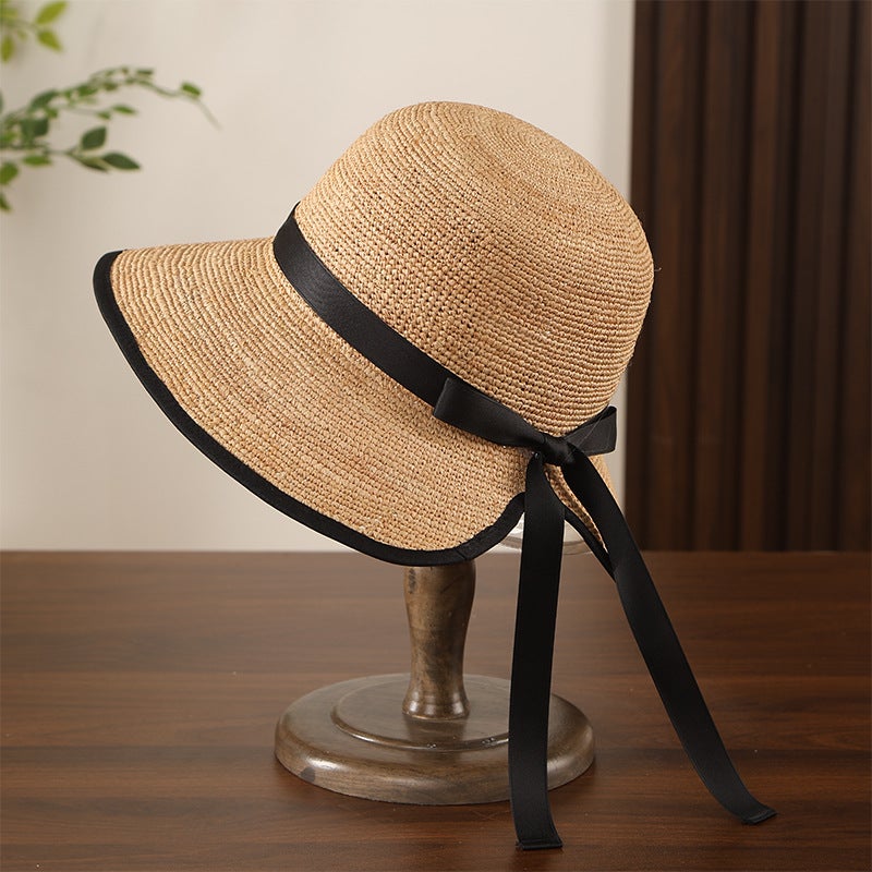 SY Raffia Straw Hat with Bow, Wide Brim Sun Hat for Women - Image 2
