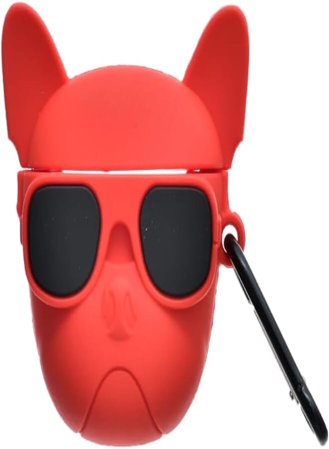 G-Power Silicone Full Cover Airpod Protective Case Designed With Dog Shaped And Contains Ring Strap Suitable For Airpods 1/2 - Red Black 