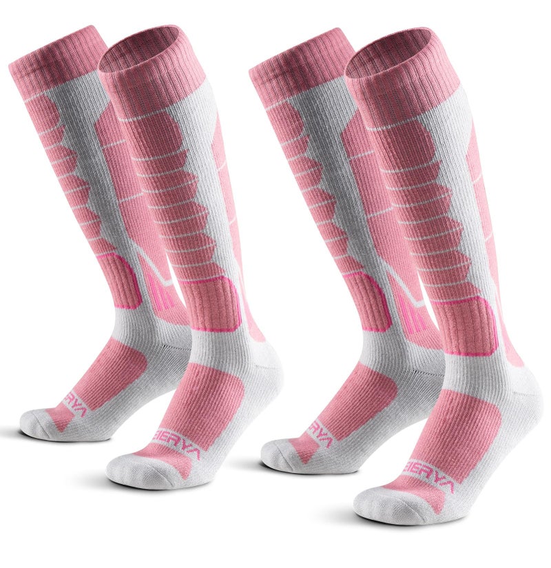 WEIERYA Ski Sock Merino Wool Ski Socks Mens Womens Skiing & Snowboarding Socks, Over The Calf (US, Alpha, Medium, Regular, Regular, 2, Pink) - Image 1