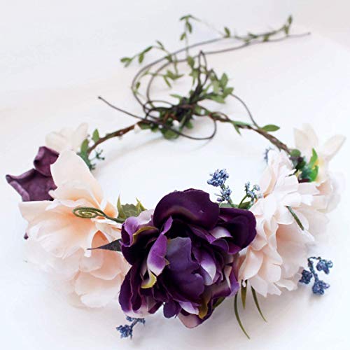 YnimioAOX Handmade Adjustable Flower Wreath Headband Halo Floral Crown Garland Headpiece,D11-purple/light pink - Image 2