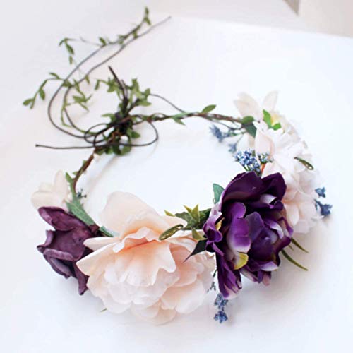 YnimioAOX Handmade Adjustable Flower Wreath Headband Halo Floral Crown Garland Headpiece,D11-purple/light pink - Image 3