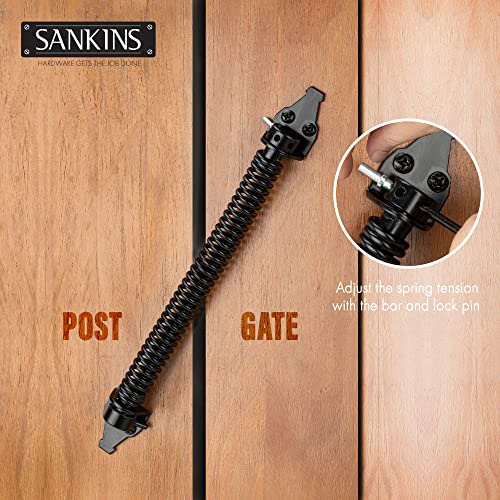 SANKINS 14" Gate Spring Self Closing Heavy Duty Outdoor Door Spring Automatic Metal Gate Closure Hardware with Adjustable Tool for Wooden and Vinyl Fence, Black, 2 Pcs - Image 3