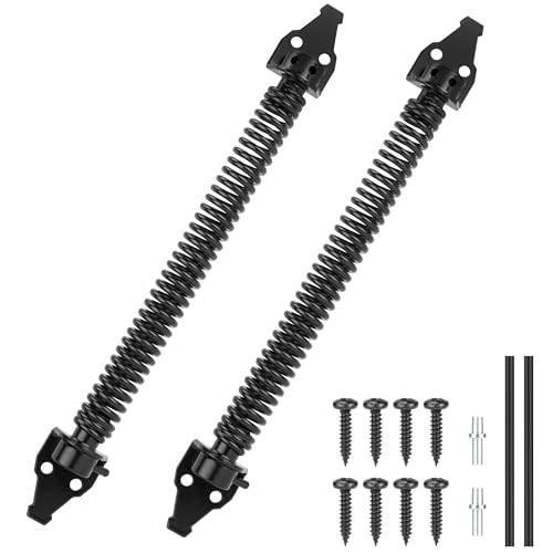 SANKINS 14" Gate Spring Self Closing Heavy Duty Outdoor Door Spring Automatic Metal Gate Closure Hardware with Adjustable Tool for Wooden and Vinyl Fence, Black, 2 Pcs - Image 1