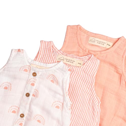 Masilo 100% Organic Cotton Baby Romper Multipack/Set of 3 Infant Wear/Soft and Comfortable Newborn Clothing/Print, Solid and Striped Front Buttoned Bodysuit/Onesies - Rainbow - Image 3