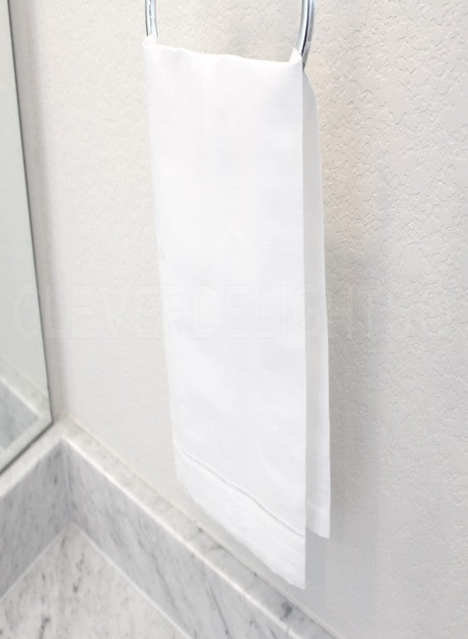 CleverDelights White Hemstitched Hand Towels - 6 Pack - 14" x 22" - 45/55 Cotton Linen Blend - Image 3