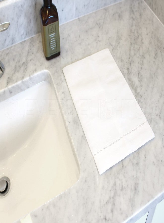 CleverDelights White Hemstitched Hand Towels - 6 Pack - 14" x 22" - 45/55 Cotton Linen Blend - Image 2
