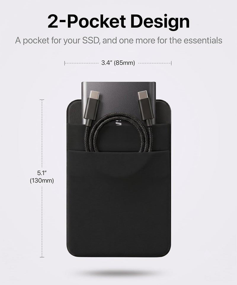 جيب لاصق لحمل الكمبيوتر المحمول، متوافق مع SSD محمول خارجي، ماوس ماجيك، كابل USB والمزيد - أسود - Image 2