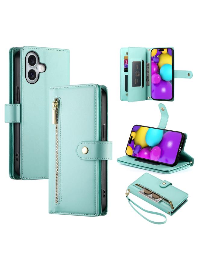 S-TOP Case For iPhone 16 Nine Card-slot Zipper Wallet Bag Leather Phone Case - Image 1